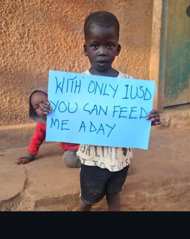 Child asking for food — with only a small donation you can feed me for a day
